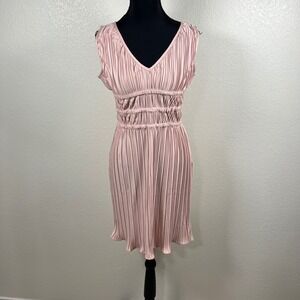 SHE+SKY Pink Pleated Ruched V Neck Sleeveless Preppy Mini Dress Women's Size M